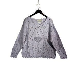 Claire Kennedy Hand Knit CROPPED Crochet Sweater Connemara Boxy Fit Lavender M